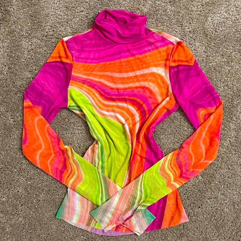 Dolls kill multicolor mesh fitted top with thumb holes